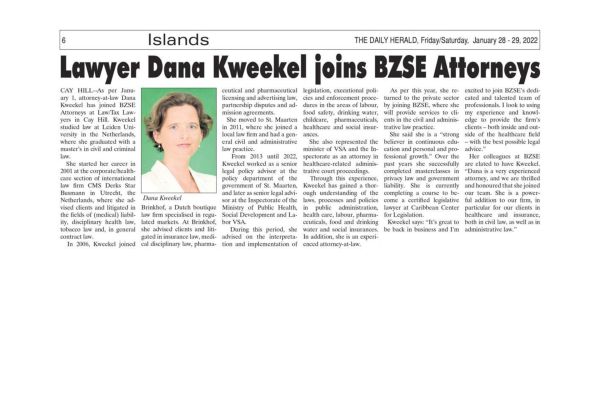 Attorney-at-Law Dana Kweekel has joined BZSE